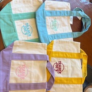 Trader Joe's Canvas Tote Bag Set - Cream with Pastel Handles